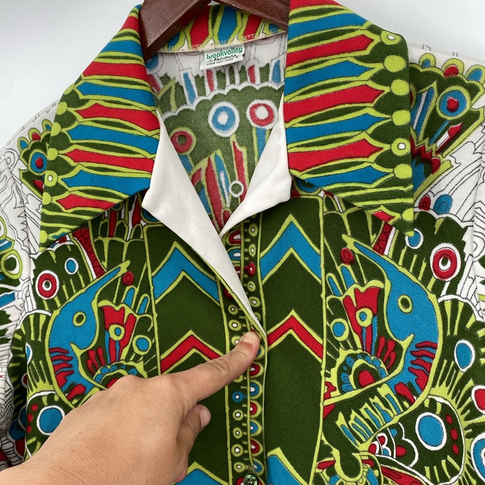 Vintage 70s Psychedelic Top Women’s Medium Ethnic Disco Hippie Bird Trippy Crane - Picture 12 of 17